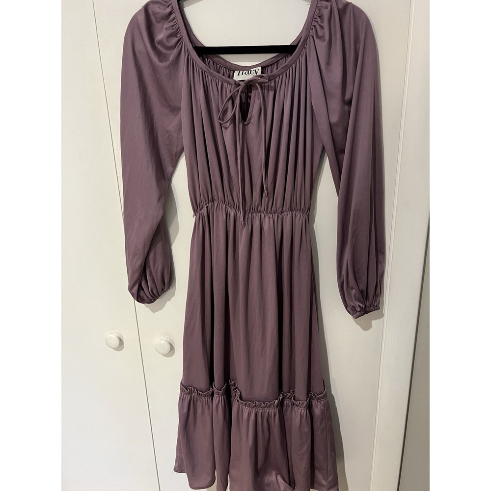 Tracy Purple Dress Women's Handmade Elastic Waist Long Sleeve Boho Tiered